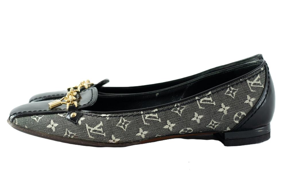 Louis Vuitton Chain Black Leather Square Toe Women's Italian Loafer Flats Size 7